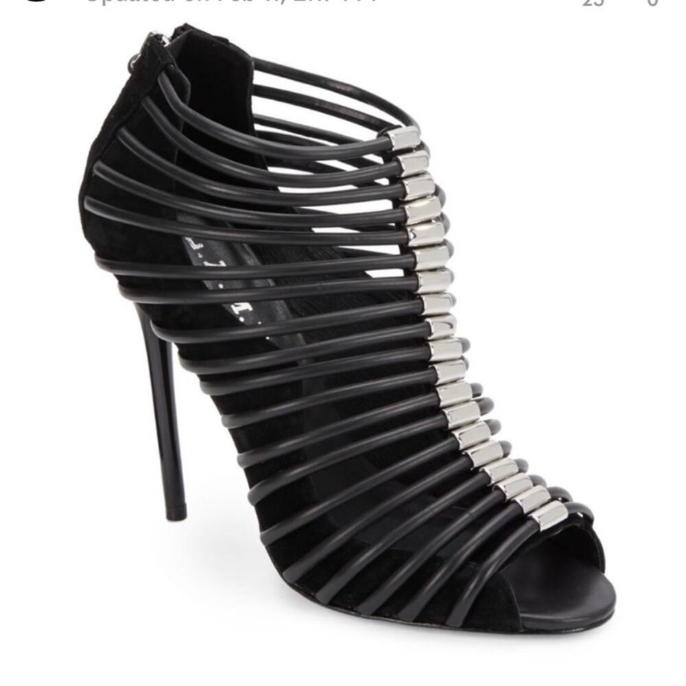 LAMB L.A.M.B. Walcot Black Leather Bootie Sandal Heels size 8